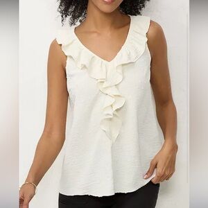 LC Lauren Conrad Cascading Ruffle Tank Cream Swiss Dot